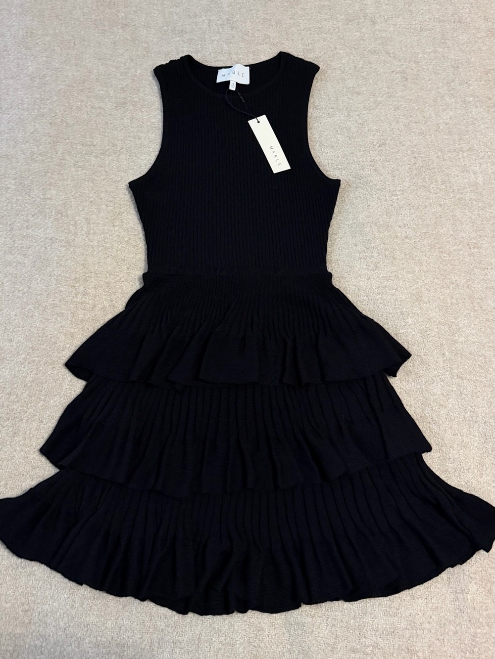 MABLE Sleeveless Tiered Ruffle Knit Dress - Black
